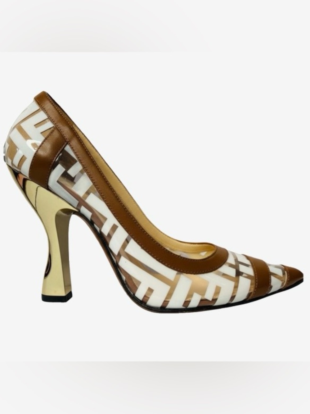 🛍️ FENDI NEW & Authentic Colibri FF Logo-printed 105mm Pumps In Neutrals